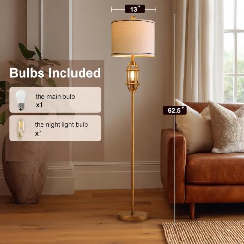 Floor Lamps for Living Room, 62.5'' Farmhouse Tall Lamp with 2 Light Source - color: Gold