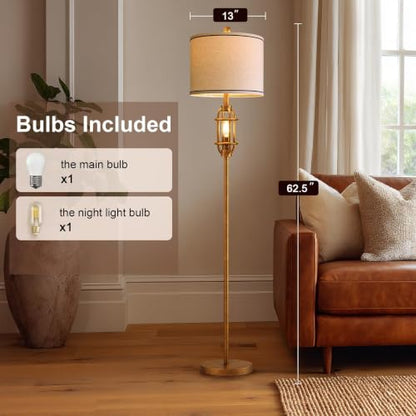 Floor Lamps for Living Room, 62.5'' Farmhouse Tall Lamp with 2 Light Source - color: Gold