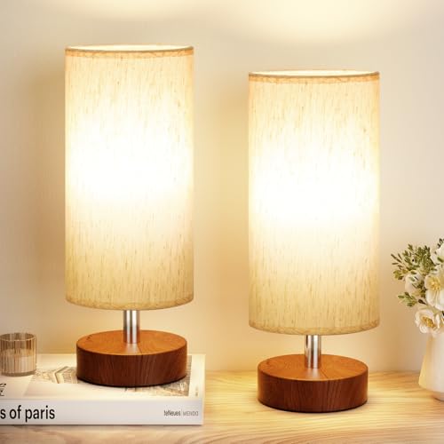 Table Lamps Set of 2 （Cream Shade - Walnut Base, 11.6" Inline Control） - color: Cream Shade-Walnut Base 2pcs, size: 11.6" Inline Control