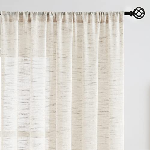 Linen Sheer Curtains for Bedroom 63" Natural Living Room Semi Sheer Drapes - color: Natural - Rod Pocket, size: 52"W x 63"L (Pack of 2)