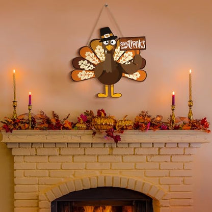 Jetec Thanksgiving Turkey Door Sign Wooden Hanging Plaque Decor,Classic - style: Classic