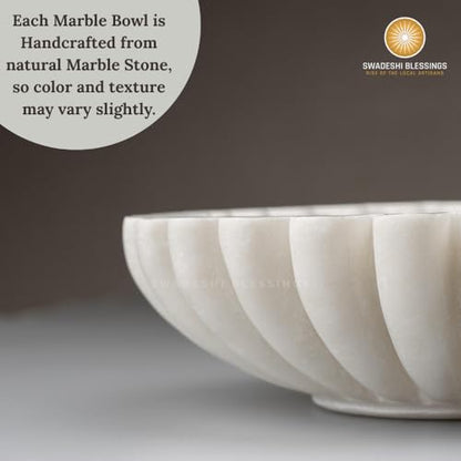 SWADESHI BLESSINGS Handcrafted Marble Ruffle Bowl for Home Decor, 7" - size: 7 Inches