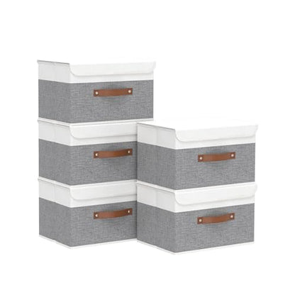 Yawinhe Collapsible Storage Boxes,White/Grey,10.2x7.9x6.7in,5-Pack - color: White/Grey, size: S/(5 Pack)