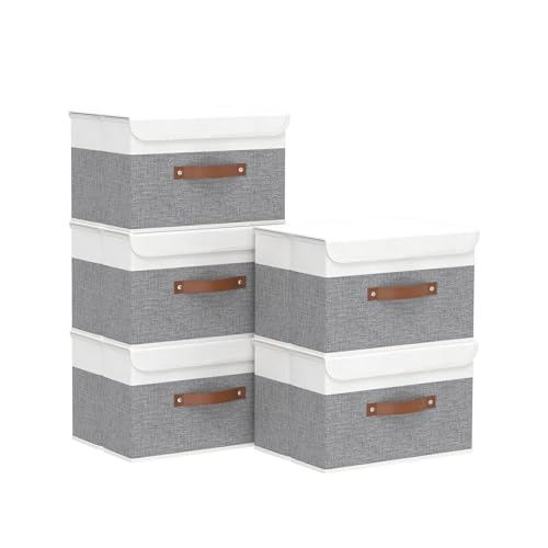 Yawinhe Collapsible Storage Boxes,White/Grey,10.2x7.9x6.7in,5-Pack - color: White/Grey, size: S/(5 Pack)