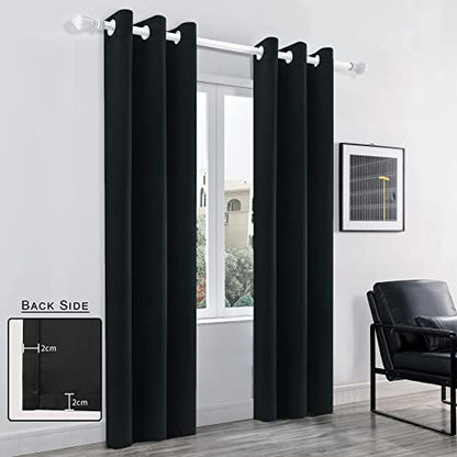 Pickluc Grommet Blackout Curtain for Bedroom, Light Blocking Drapes, Thermal Insulated, Noise Reduction, 42 Inches Wide x 84 Inches Long, Black, 2 Panels - color: Black, size: 42"W x 84"L (Pack of 2)