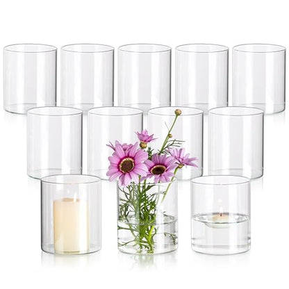 Glasseam Glass Cylinder Vase for Centerpiece, 12Pcs Small Clear Flower Vase - size: 4In