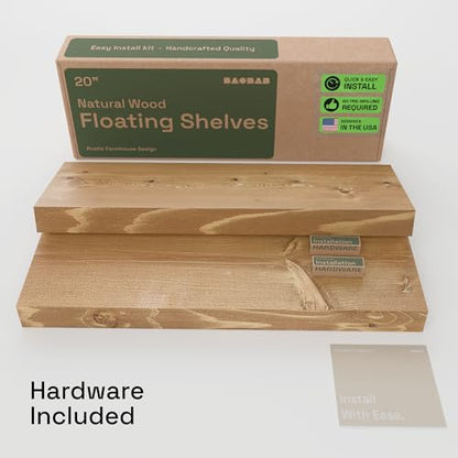 Natural Wood Floating Shelves for Wall 20 Inch Oak, Wooden Bathroom Shelf - color: Gold Oak, size: 20 Inch