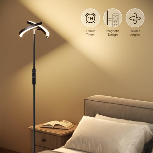 SUNMORY Floor Lamp for Living Room, 28W Bright LED Lamp with Remote Control - color: Black