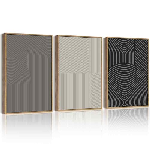 Drsoum Minimalist Abstract Wall Art Framed Modern Boho Neutral Line Wall Decor Mid Century Geometric Artwork Bedroom Living Room 12x16in Natural Framed - color: Tree Rings, size: 16L" x 12W", Natural Framed