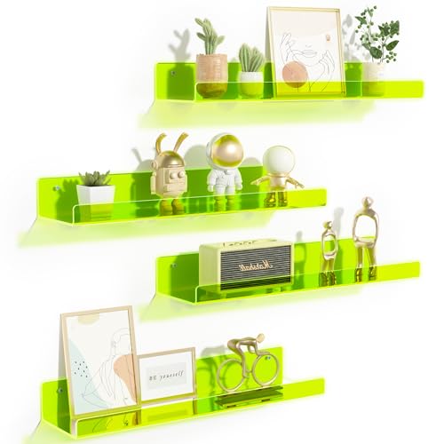 upsimples 4 Pcs 15" Acrylic Shelves for Wall Display, Fluorescent Green - color: Fluorescent Green