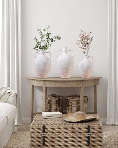 UPWOIGH 9.8in Ceramic Flower Vase with Handles - color: Off-white, size: 9.8''