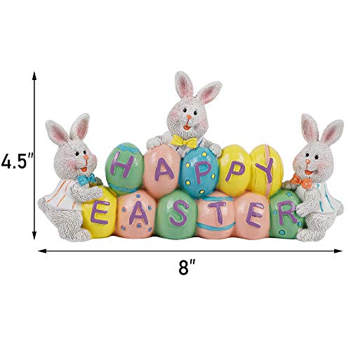 DR.DUDU Easter Decorations Eggs Bunny, Hand-Painted Resin Tabletop Centerpiece, Decor Bunny Figurine for Home Room Table Office Party (Happy Easter)