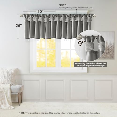 Madison Park Faux Silk Valances for Windows with Beads, 50x26 Charcoal - color: Charcoal, size: 50"W x 26"L (Pack of 1), style: Valance