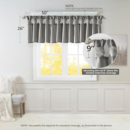 Madison Park Faux Silk Valances for Windows with Beads, 50x26 Charcoal - color: Charcoal, size: 50"W x 26"L (Pack of 1), style: Valance