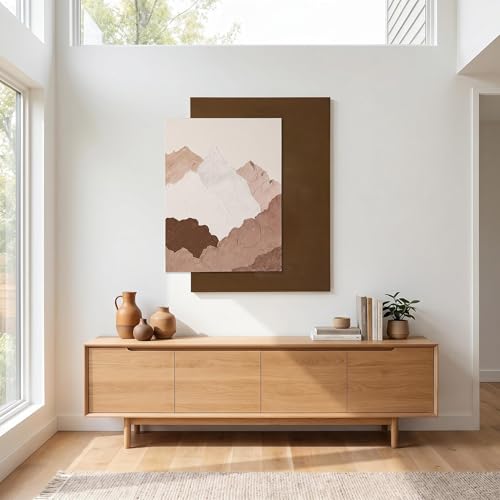 AMAATE 3D Textured Earth Tone Mountain Landscape Sandstone Framed Wall Art - color: snow mountain