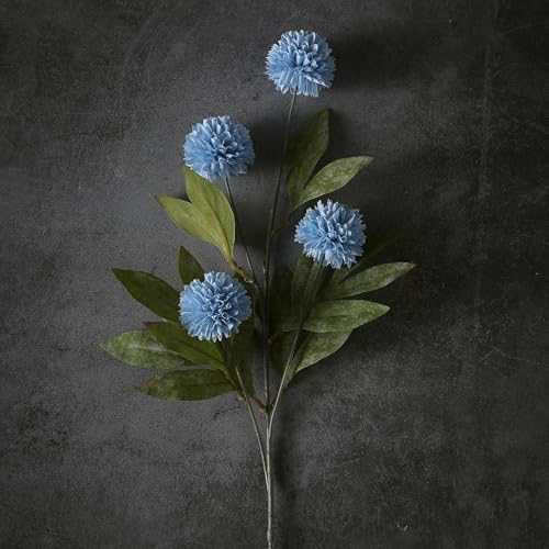 6 Pcs 27"Artificial Pompon Mum Silk Flower Stems for Vase (Dusty Blue) - color: Dusty Blue