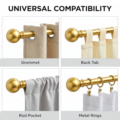 Golde Curtain Rods for Windows 18 to 45 inches,1 Inch Modern Metal Drapery Rods,Adjustable Heavy Duty Curtain Pole with Round Finials(18"-45"Warm Golden) - color: Warm Golden, size: 18"-45"