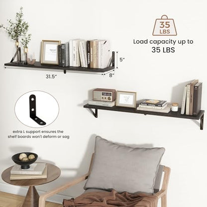 Axeman 32 Inch Floating Shelves, 8 Inch Deep Black Wall Shelves Set of 2 - color: Black, size: 31.5 Inch