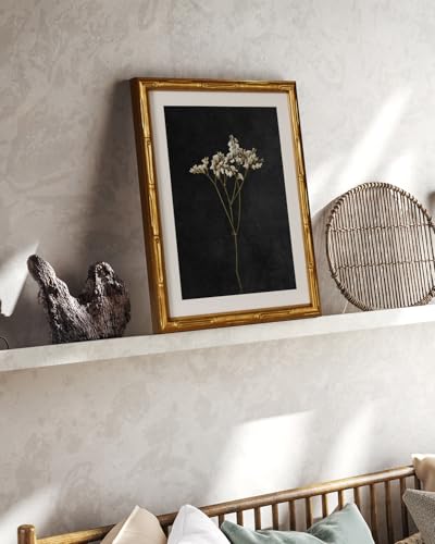InSimSea Gold Bamboo Framed Wall Art, Dark Dried Wildflower Prints, 11x14In - color: Dark Dried Wildflower