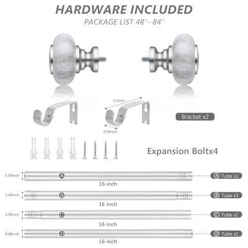 Silver Curtain Rods for Windows 48 to 84 Inches,Adjustable 1 Inch - color: Silver, size: 48"-84"