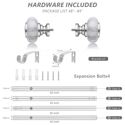 Silver Curtain Rods for Windows 48 to 84 Inches,Adjustable 1 Inch - color: Silver, size: 48"-84"