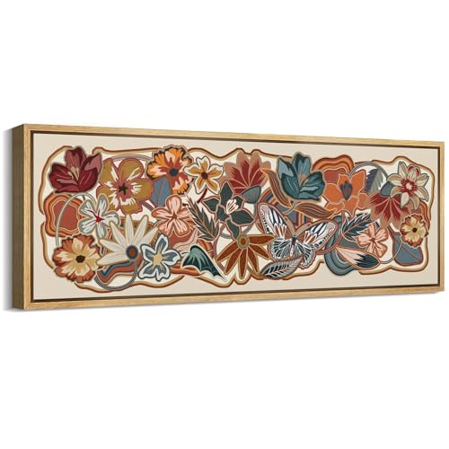 MUDECOR Large Framed Canvas Print Wall Art Autumnal Vibrant Floral Illustrations Antique Retro Fine Art Illustrations Decorative Colorful for Bedroom - 60"x20" - color: A06-2402-na29, size: 60"L x 20"W