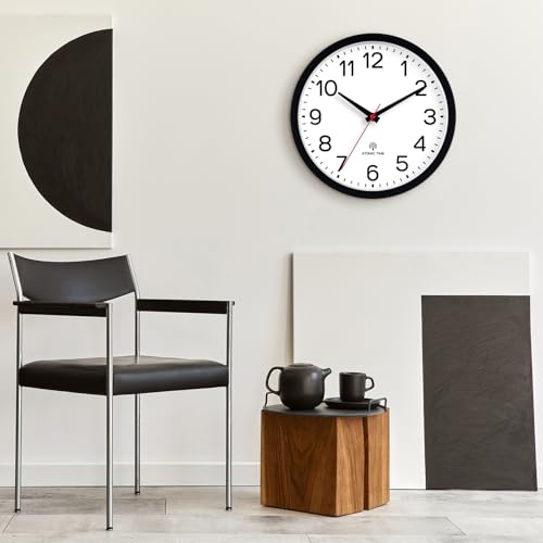 AKCISOT 10 Inch Wall Clock, Battery Operated Analog Clock, Black - color: Atomic Black, size: 10 Inch