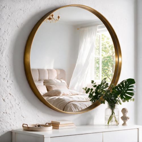 DUMOS Round Wall Mirror 28 Inch, Bathroom Wall Circle Mirror - color: Classic Gold, size: 28"L x 28"W