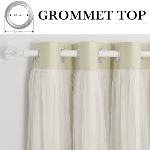 Beige Blackout Curtains with White Sheer Overlay for Bedroom/Living Room - color: Beige, size: 52"W x 63"L (Pack of 2)