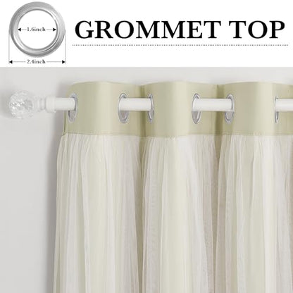 Beige Blackout Curtains with White Sheer Overlay for Bedroom/Living Room - color: Beige, size: 52"W x 63"L (Pack of 2)