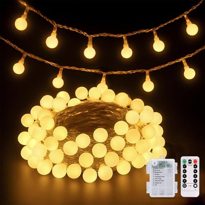 JMEXSUSS Warm White 100 LED Globe Battery Operated Christmas Lights Indoor - color: Warm White, size: 100 LED Battery