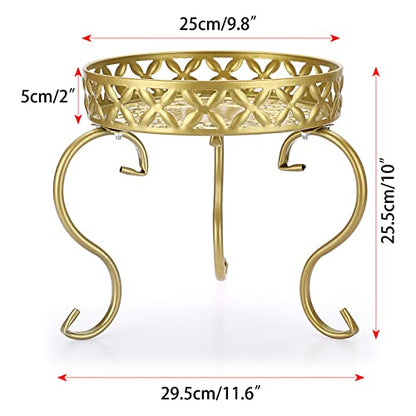 OwnMy Gold Metal Round Plant Stand Indoor Outdoor Iron Flower Pot Holder - color: Gold