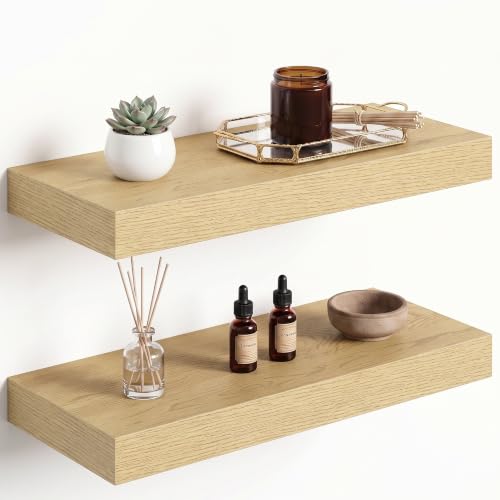 Dreamland 16" Floating Shelves 6.7" Deep Wall Mounted Set of 2 Oak - color: Oak, size: 6.7"D x 16"L