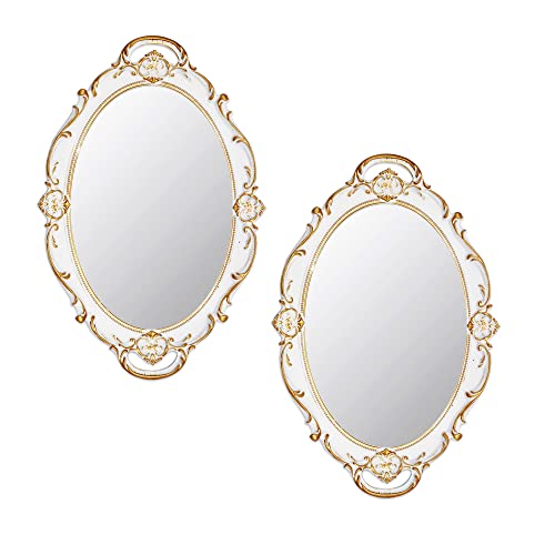 Eaoundm 14.5 x 10 inchs Oval Antique Mirror (White 2 Pcs) - color: White 2 Pcs