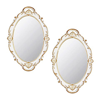 Eaoundm 14.5 x 10 inchs Oval Antique Mirror (White 2 Pcs) - color: White 2 Pcs