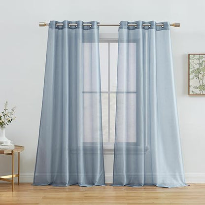 HLC.ME Semi Sheer Grommet Window Curtains, 2 Panels, 54x84 Inch, Dusty Blue - color: Dusty Blue, size: 54"W x 84"L (Pack of 2)