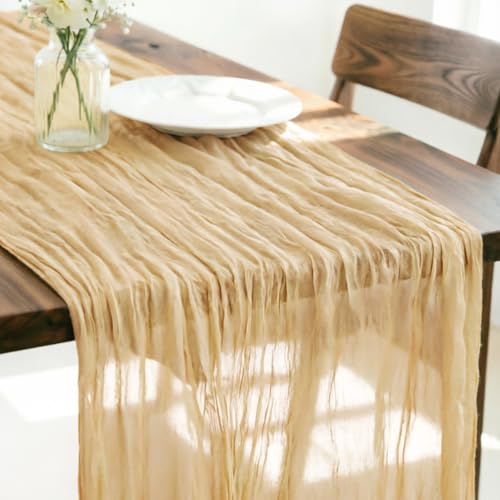 Beige Cheesecloth Table Runner Fall Boho Wedding Birthday Home Decor - color: Beige, size: 10ft