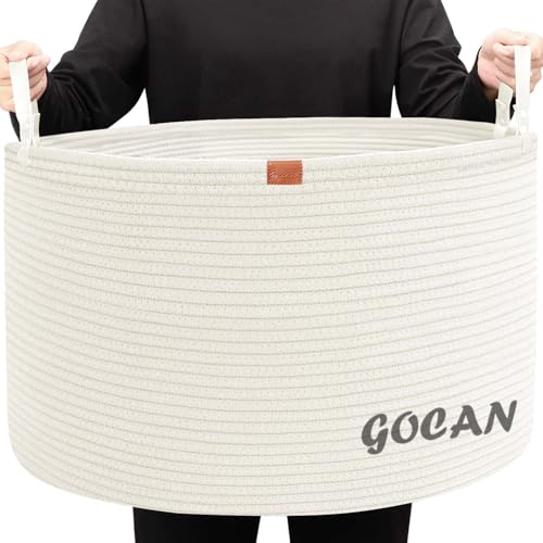 Cotton Rope Woven Laundry Basket 22"X 22"X 14" with handles（Cream）XXXL - color: Cream