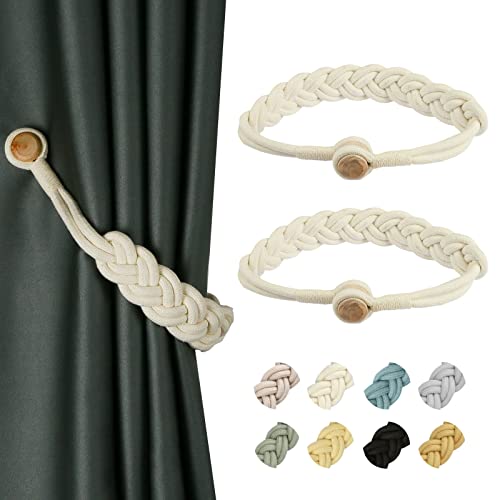BEL AVENIR Curtain Tiebacks Magnetic 2 Pack Woven Drapery Holdback - color: Ivory Braid-2 Pack