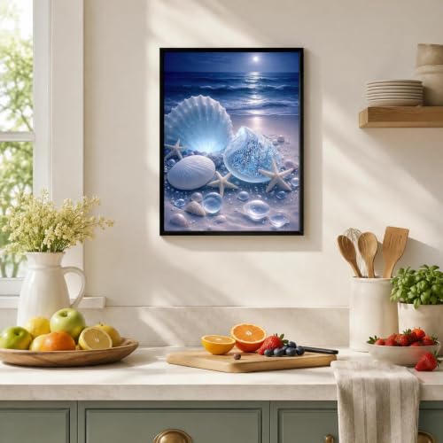 Black Framed Seashell Wall Art, Coastal Pictures Wall Decor, 12x16 in - color: Blue