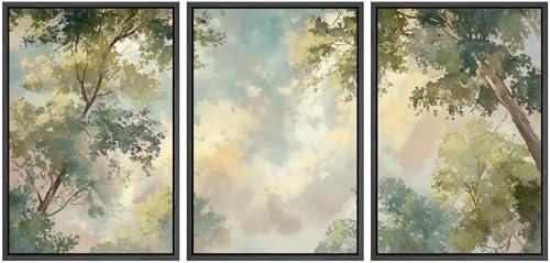 wall26 Framed Print Wall Art Set Soft Pastel Sky and Tree Canopy Abstract Nature Decorative Minimal Relax/Zen for Living Room, Bedroom, Office - 16"x24"x3 BLACK - color: A18-2601-M08, size: 16" x 24" x 3 Panels BLACK