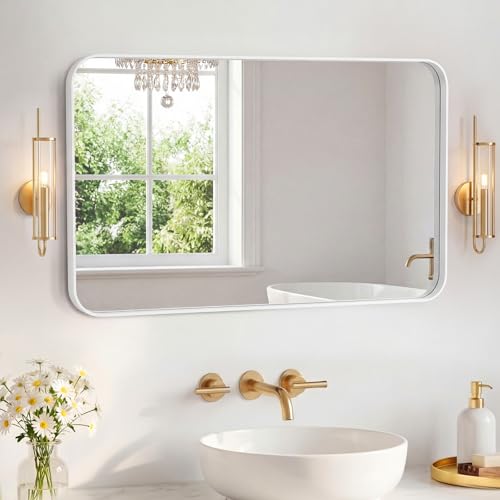 Sweetcrispy Bathroom Mirror 36x24 Inch, Vanity Mirror for Wall - color: White, size: 36"L x 24"W