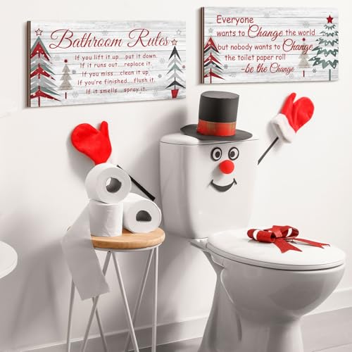 Jetec 2 Pcs Christmas Bathroom Decor Wooden Sign 12 x 6 Inch - style: Christmas Style