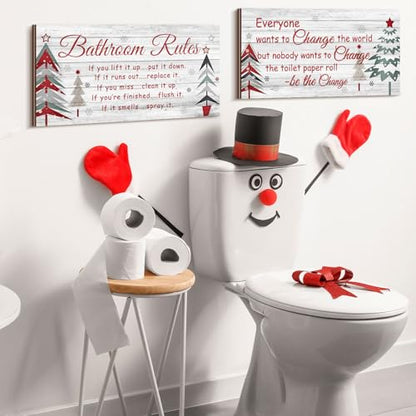 Jetec 2 Pcs Christmas Bathroom Decor Wooden Sign 12 x 6 Inch - style: Christmas Style