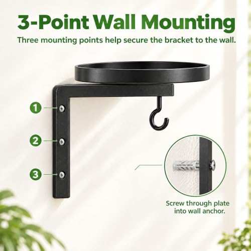 Wall Plant Holder Set of 2, Dual-Way Reversible Bracket for Extra Growth Space, Detachable Hooks, Metal Floating Flower Display Stand for Indoor Outdoor, Space Saving & Easy Assemble, Black - size: 2 Pack - 2-Way Wall Mount