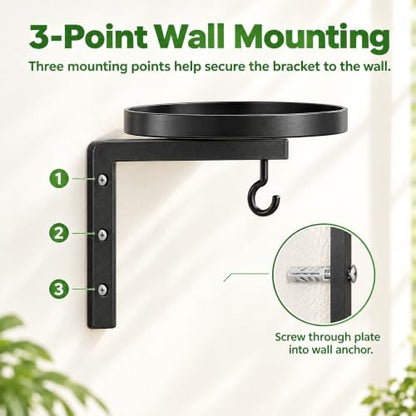 Wall Plant Holder Set of 2, Dual-Way Reversible Bracket for Extra Growth Space, Detachable Hooks, Metal Floating Flower Display Stand for Indoor Outdoor, Space Saving & Easy Assemble, Black - size: 2 Pack - 2-Way Wall Mount