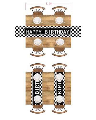 Letjolt Happy Birthday Table Runner Black Checkerboard 72 Inches - color: Black White Check, size: 12x72 Inches