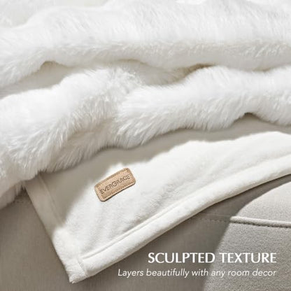 EverGrace Faux Rabbit Fur Bubble Throw Blanket, 50"x60", Bright White - color: Bright White, size: 50"x60"