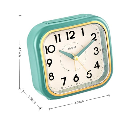Tinload 4.3" Vintage Retro Analog Alarm Clock, Super Silent Non Ticking Clock with Manual Light, Snooze, Battery Operated, Simply Design, for Living Room, Bedroom, Bedside, Desk(Green-V2) - style: Green-Gold