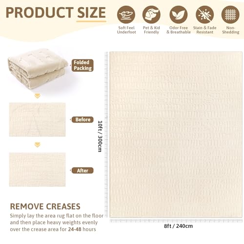 Yamaziot Washable 8x10 Area Rugs for Living Room Textured Non Slip, Beige - color: Beige, size: 8' x 10' (Rectangular)